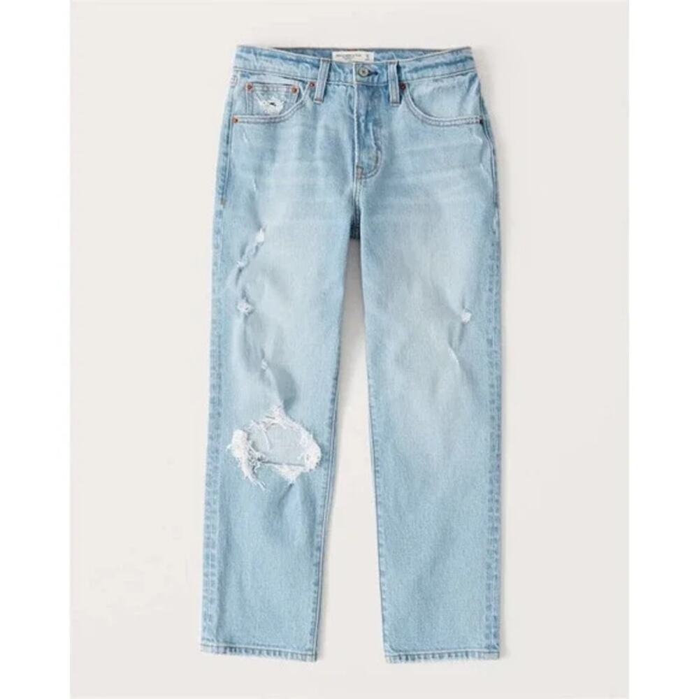 Abercrombie & Fitch The Boyfriend Mid-Rise Denim Jeans Light Ripped Wash 27